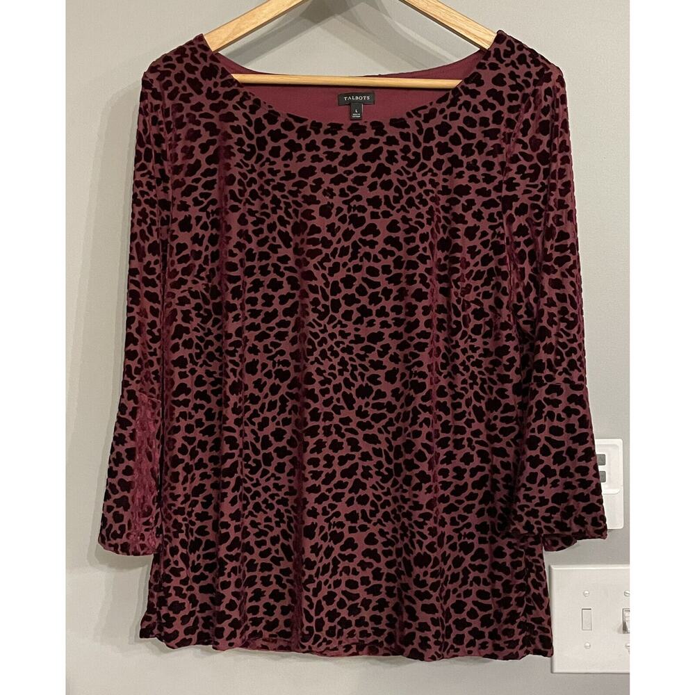 Talbots Top Leopard Animal‎ Print Long Sleeve Pullover Womens L